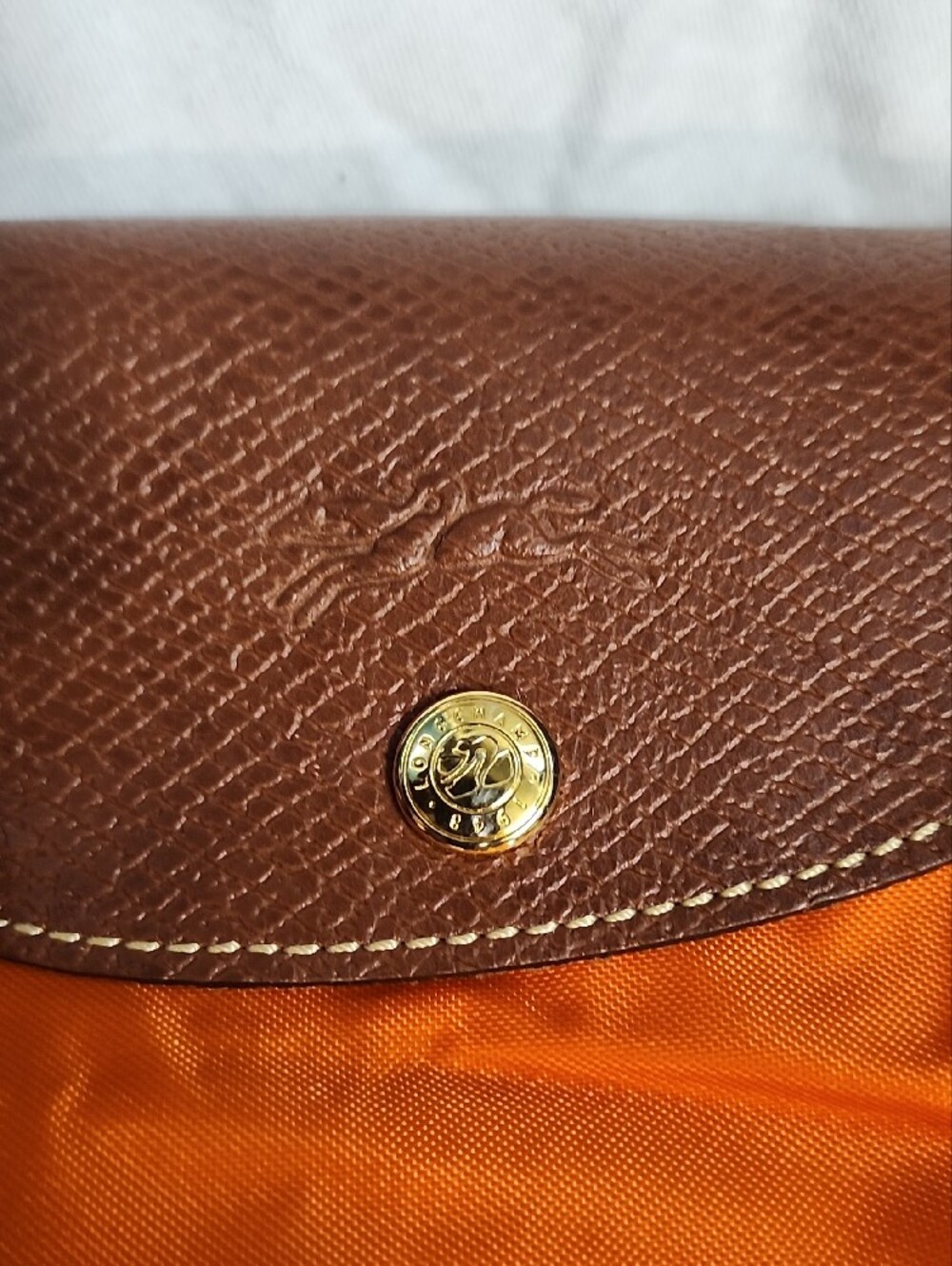 Longchamp Orange Nylon Tote with Brown Trim - Picture 4 of 9